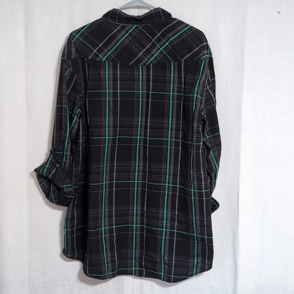 Machine Men's Black Green Plaid Long Sleeve Button Up Size XXL - Picture 5 of 5
